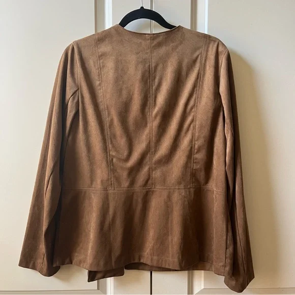 NWOT J.Jill Acorn Brown Faux Suede Asymmetric Zip Up Moto Jacket Size medium - Picture 5 of 9